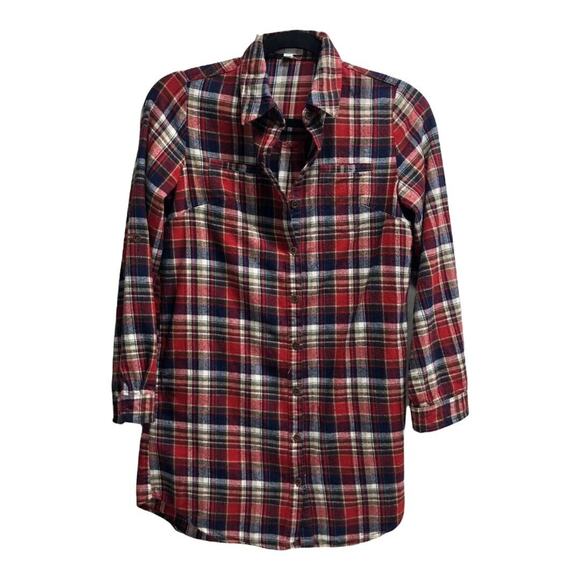 Hot & Delicious Red Blue White Plaid Flannel Shirt Medium Long Length Grunge - Picture 7 of 8